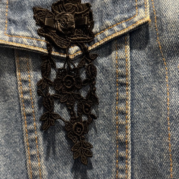 Vtg Magnet Art Denim Lace Trim Vest Lynn Yake Made USA L - Picture 10 of 14